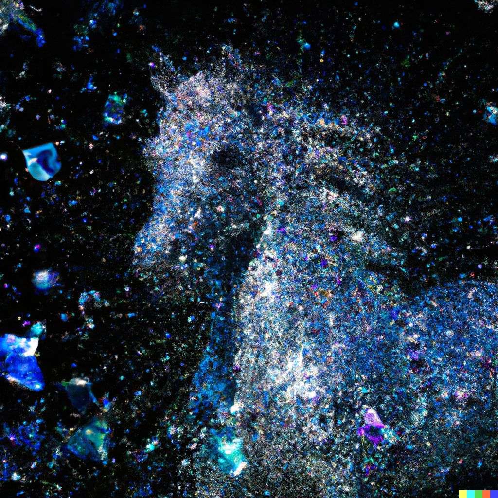 a horse, covered in exploding crystals